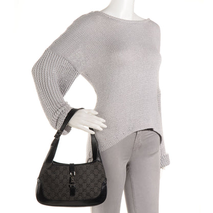 Gucci Denim Monogram Small Jackie O Hobo Black 2 of 7