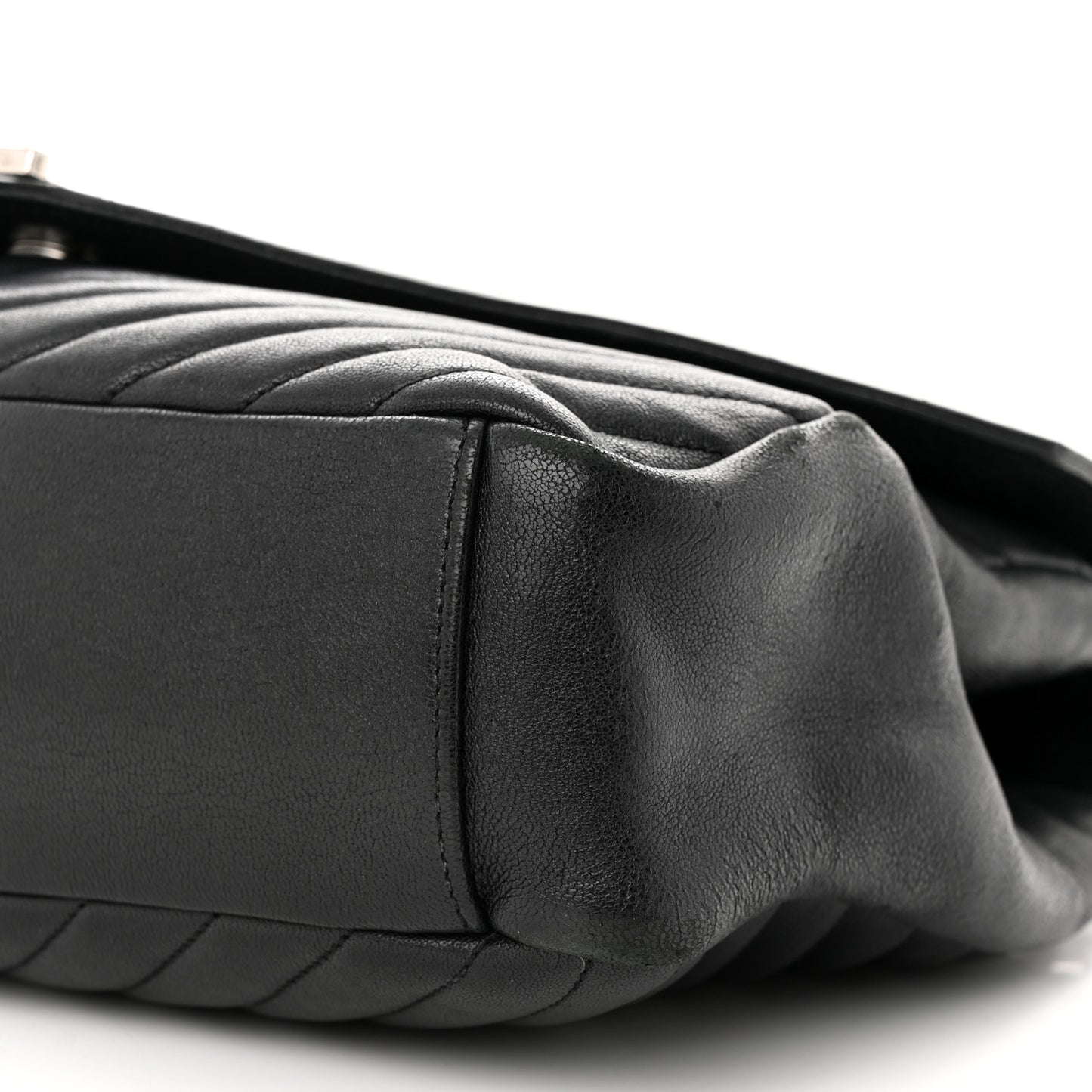 Sheepskin Matelasse Chevron Monogram Large College Satchel Black