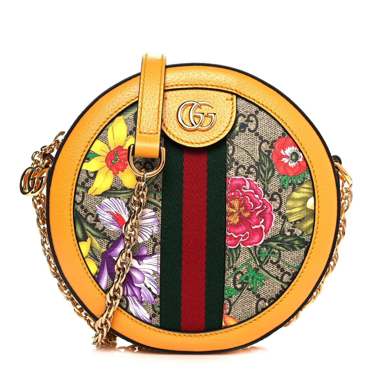 Gucci GG Supreme Monogram Flora Web Mini Ophidia Round Shoulder Bag Beige Multicolor Crop 1 of 9