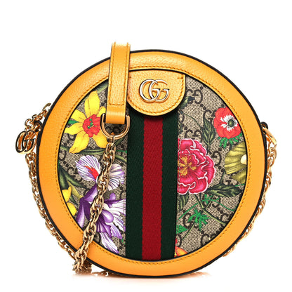 Gucci GG Supreme Monogram Flora Web Mini Ophidia Round Shoulder Bag Beige Multicolor Crop 1 of 9