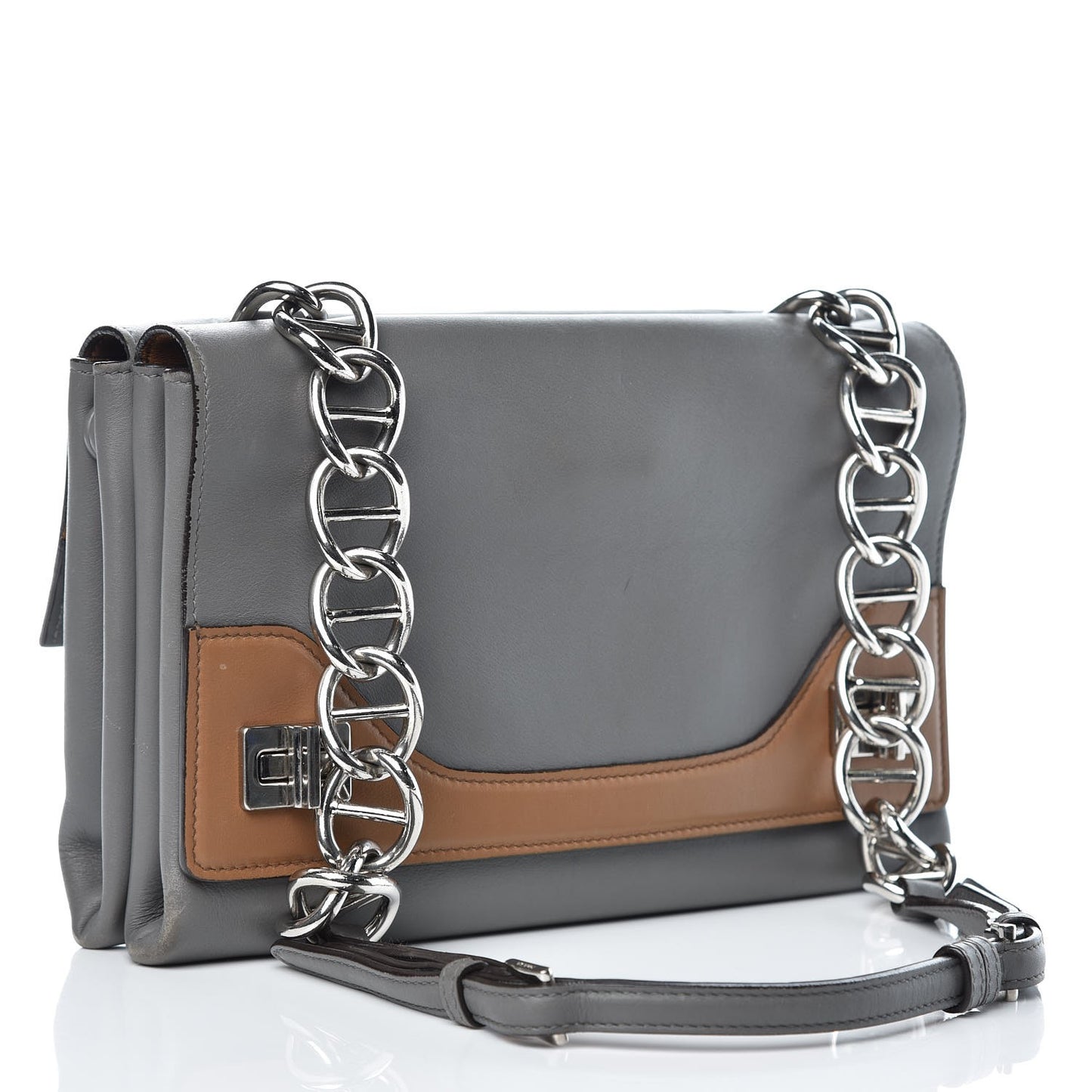 Vitello Soft Chain Horizontal Shoulder Bag Marmo Cannela
