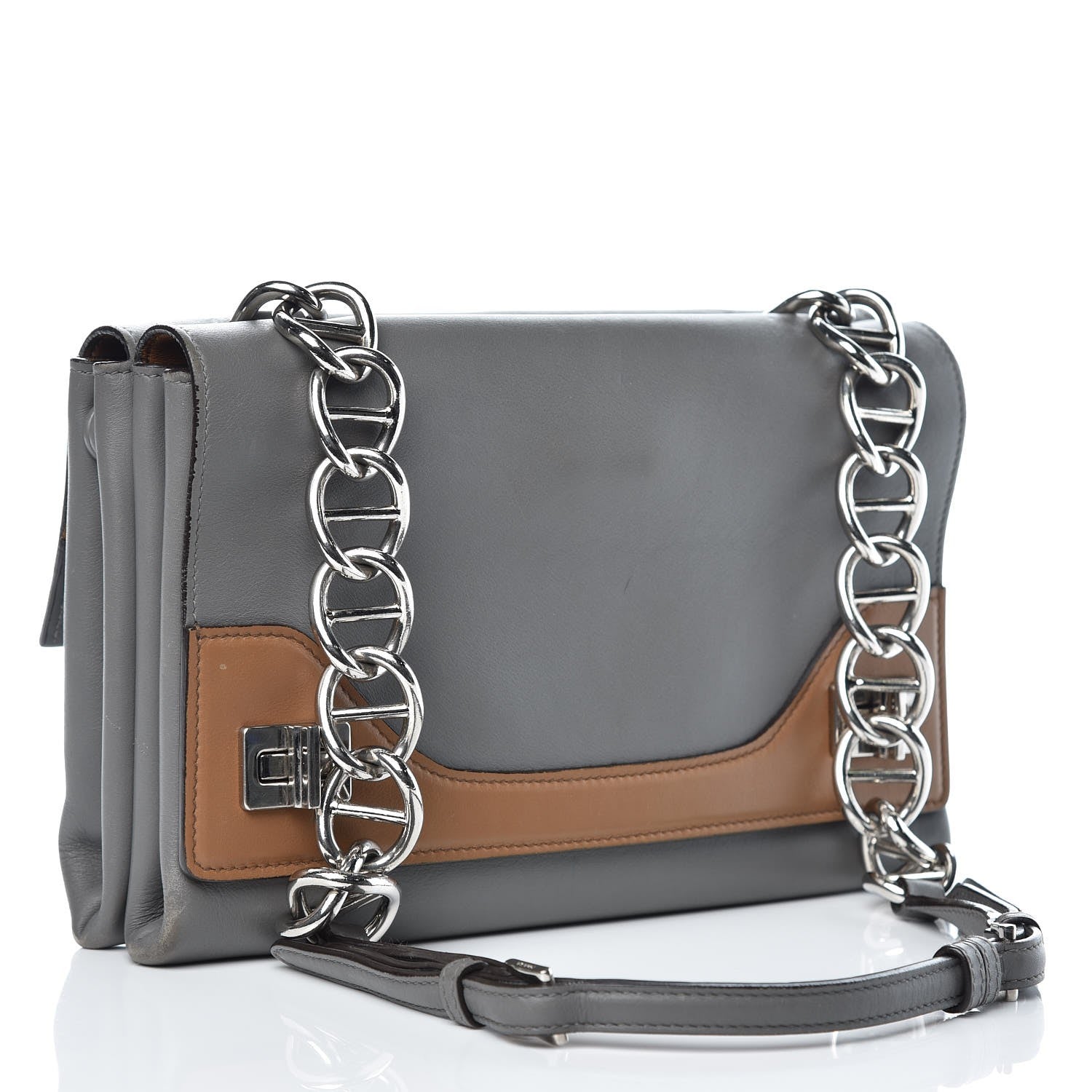 Prada Vitello Soft Chain Horizontal Shoulder Bag Marmo Cannela 3 of 16