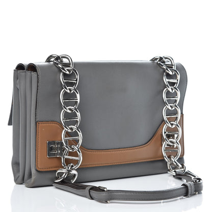 Prada Vitello Soft Chain Horizontal Shoulder Bag Marmo Cannela 3 of 16