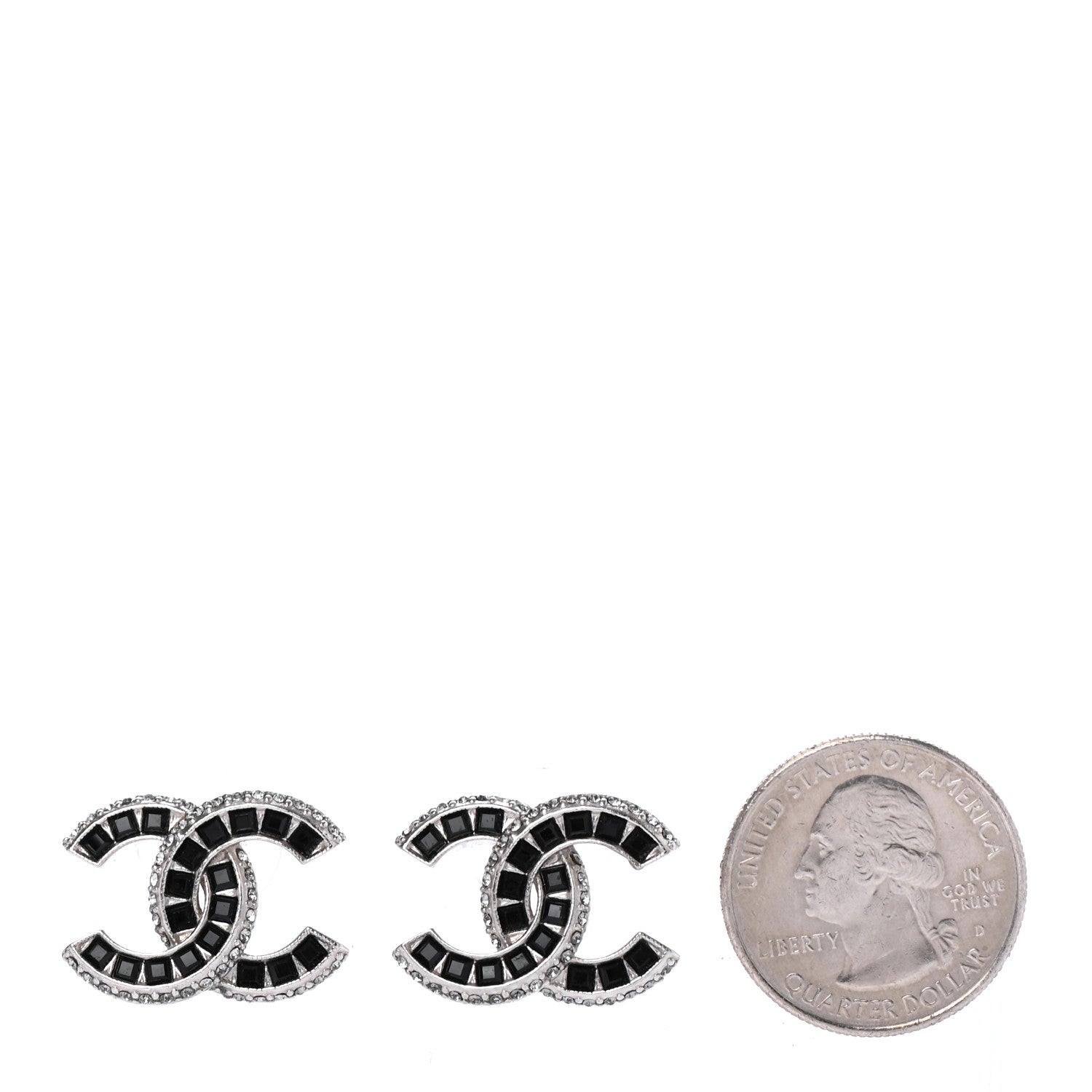 Chanel Baguette Crystal CC Earrings Silver Black 2 of 4