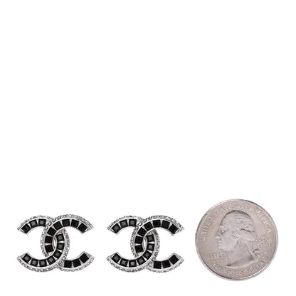 Chanel Baguette Crystal CC Earrings Silver Black 2 of 4