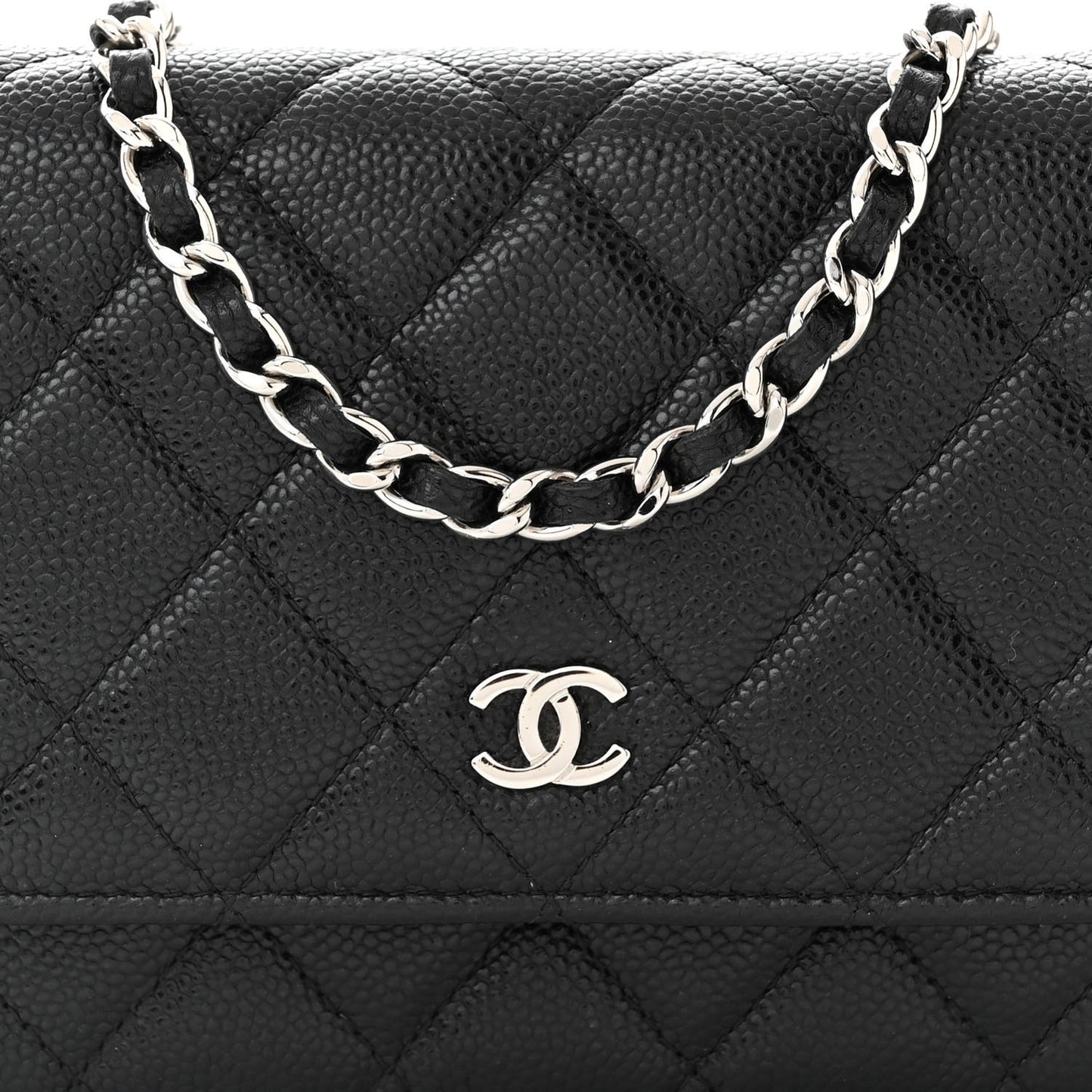 Caviar Quilted Mini Wallet On Chain WOC Black