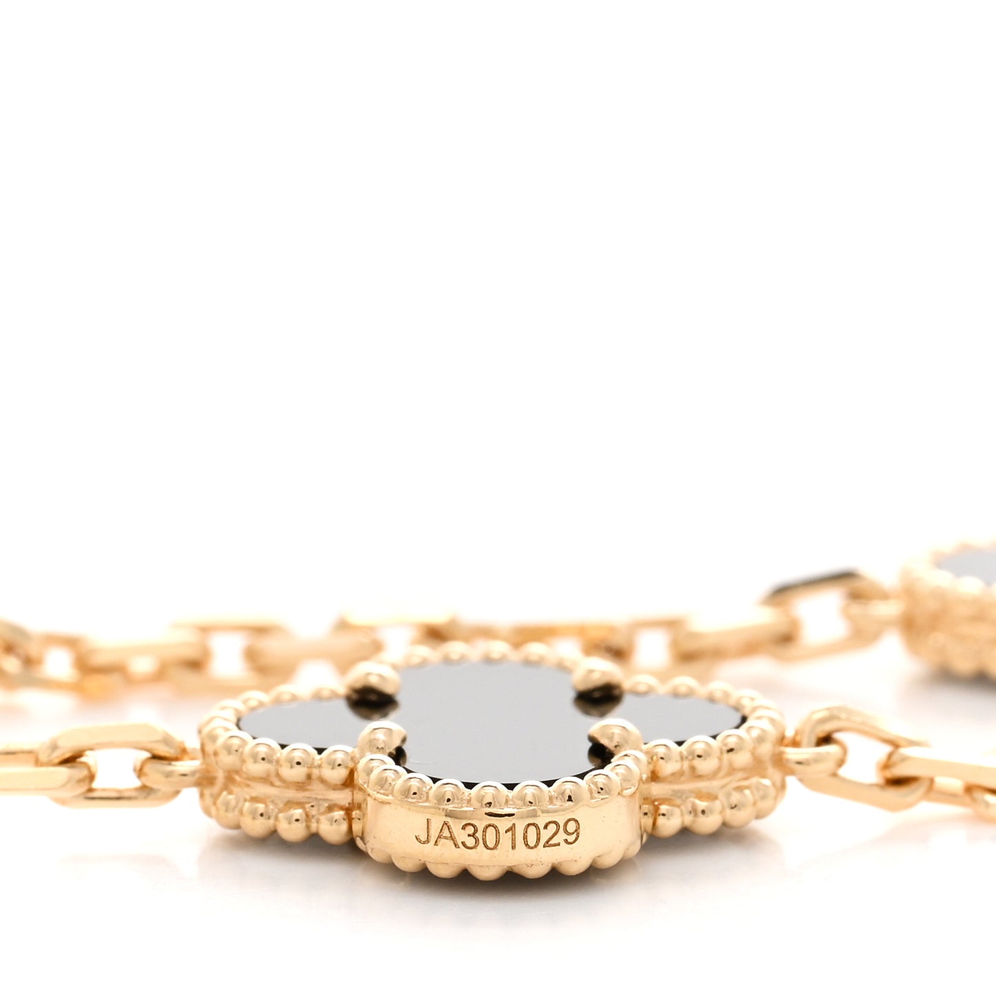 18K Yellow Gold Black Onyx 10 Motifs Vintage Alhambra Necklace