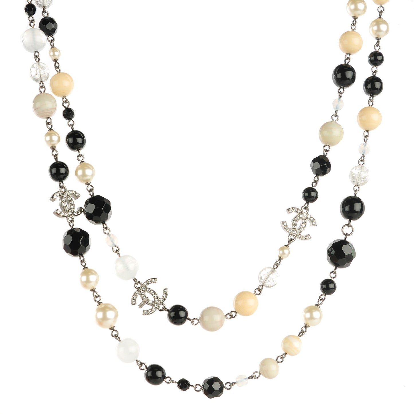 Pearl Crystal CC Beaded Long Necklace