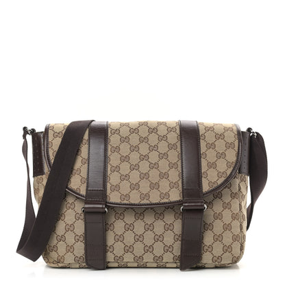 Gucci Monogram Medium Double Buckle Flap Messenger Bag Beige Dark Brown 1 of 8