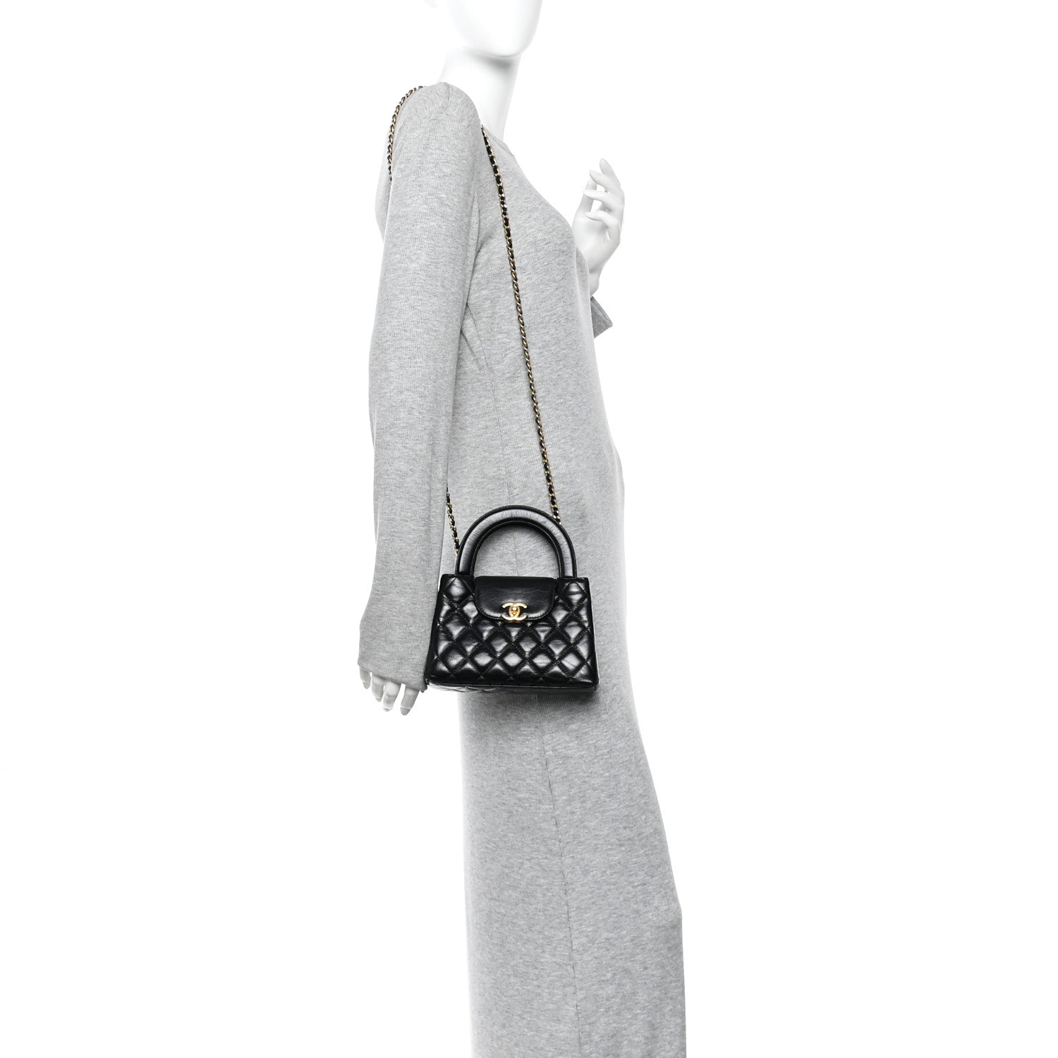 Chanel Shiny Aged Calfskin Quilted Nano Kelly Shopper Black 2 of 10
