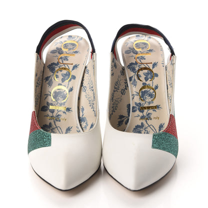 Gucci Calfskin Glitter Web High Heel Slingback Pumps 37.5 White 2 of 12