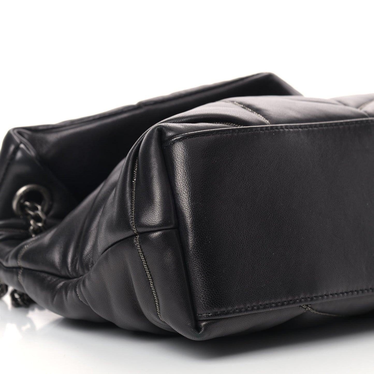 Lambskin Quilted Small Loulou Puffer Monogram Chain Satchel Black