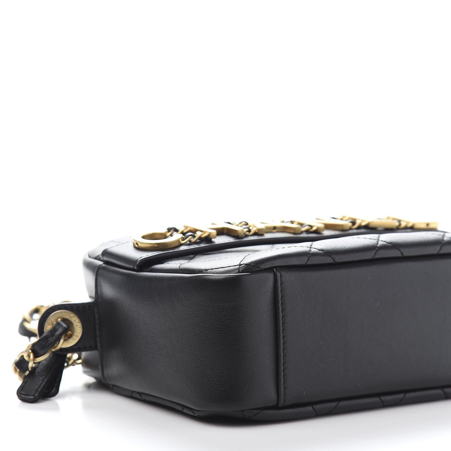 Calfskin Quilted Enchained Camera Case Bag Black