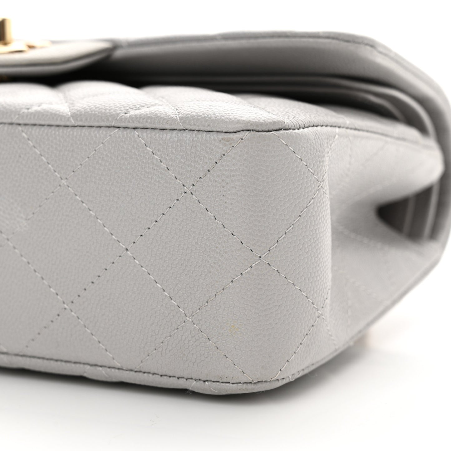 Caviar Quilted Small Double Flap Grey
