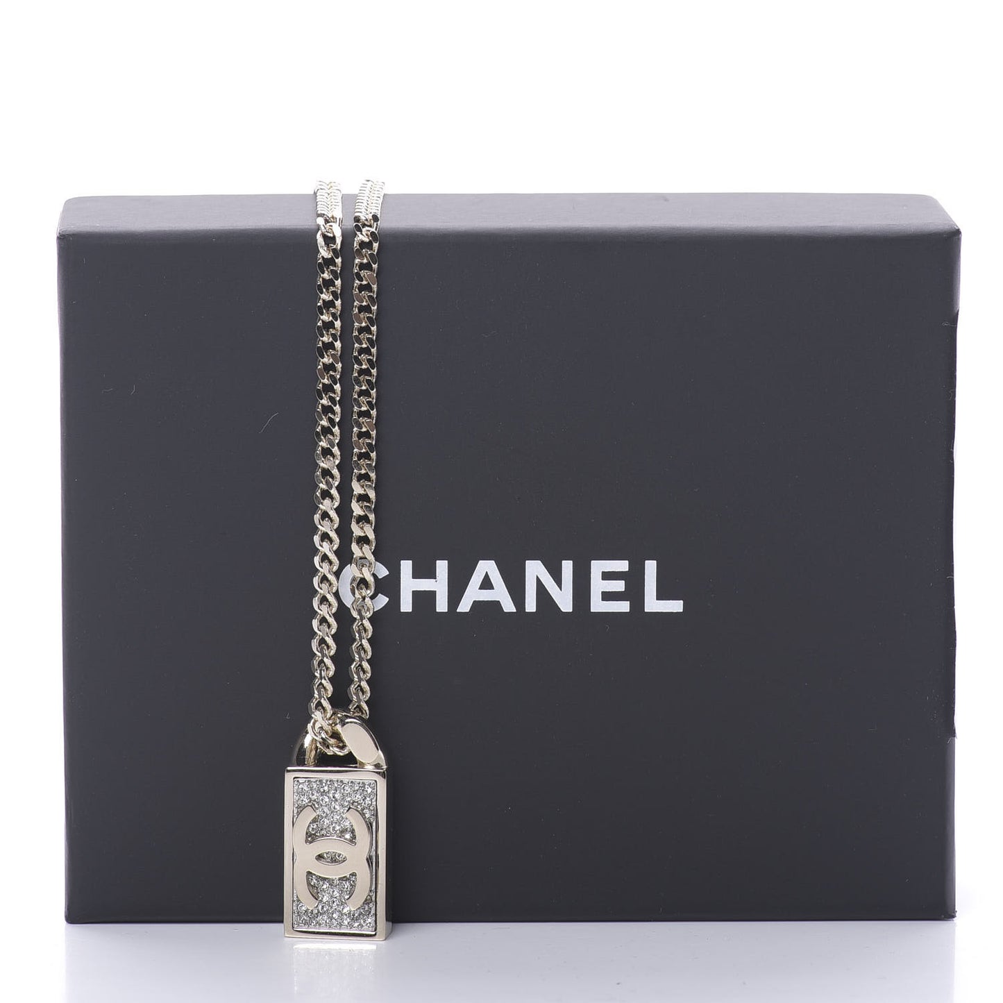 Crystal Dog Tag Charm Necklace Gold