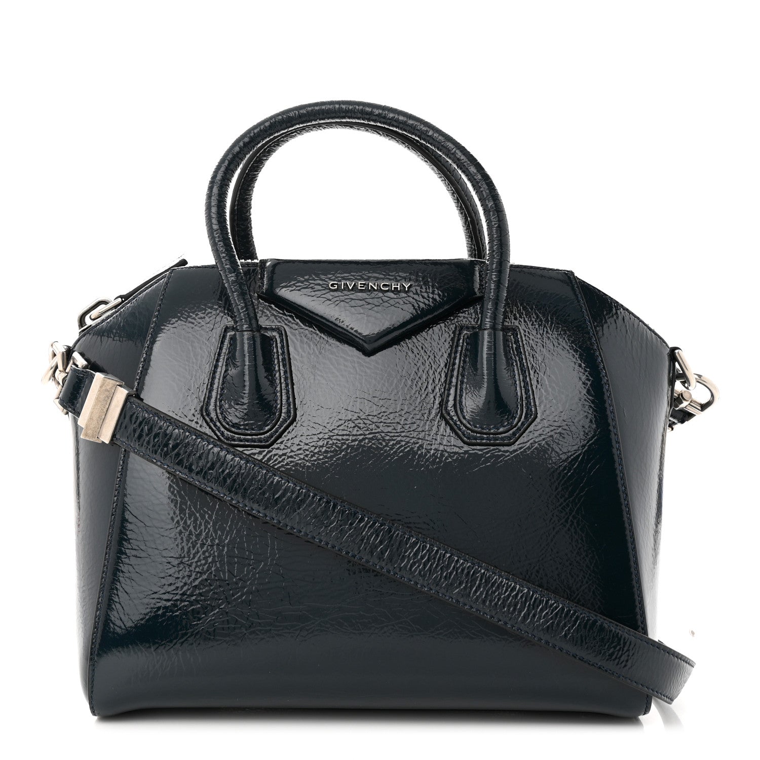 Givenchy Crinkled Patent Deerskin Small Antigona Deep Blue 1 of 10