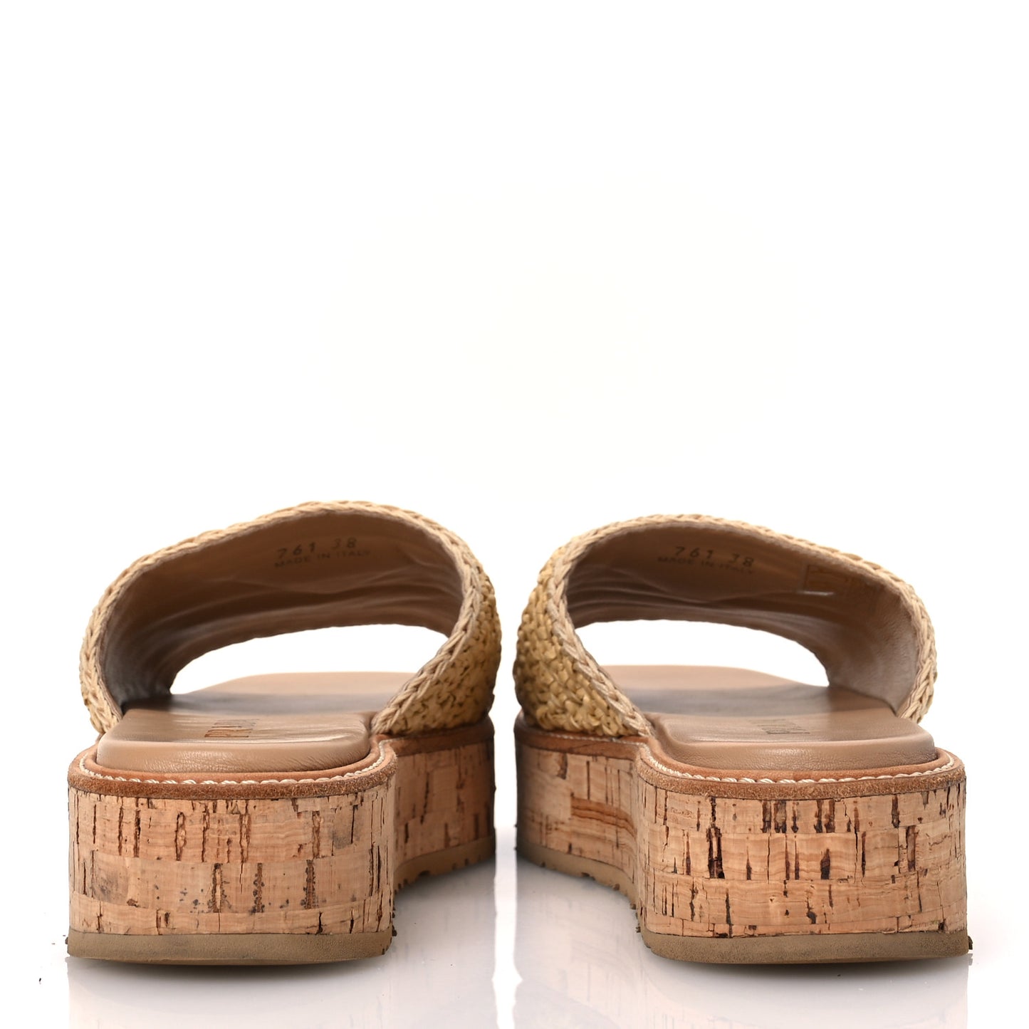 Raffia Cork Metal Triangle Logo Woven Flatform Slide Sandals 38 Naturale