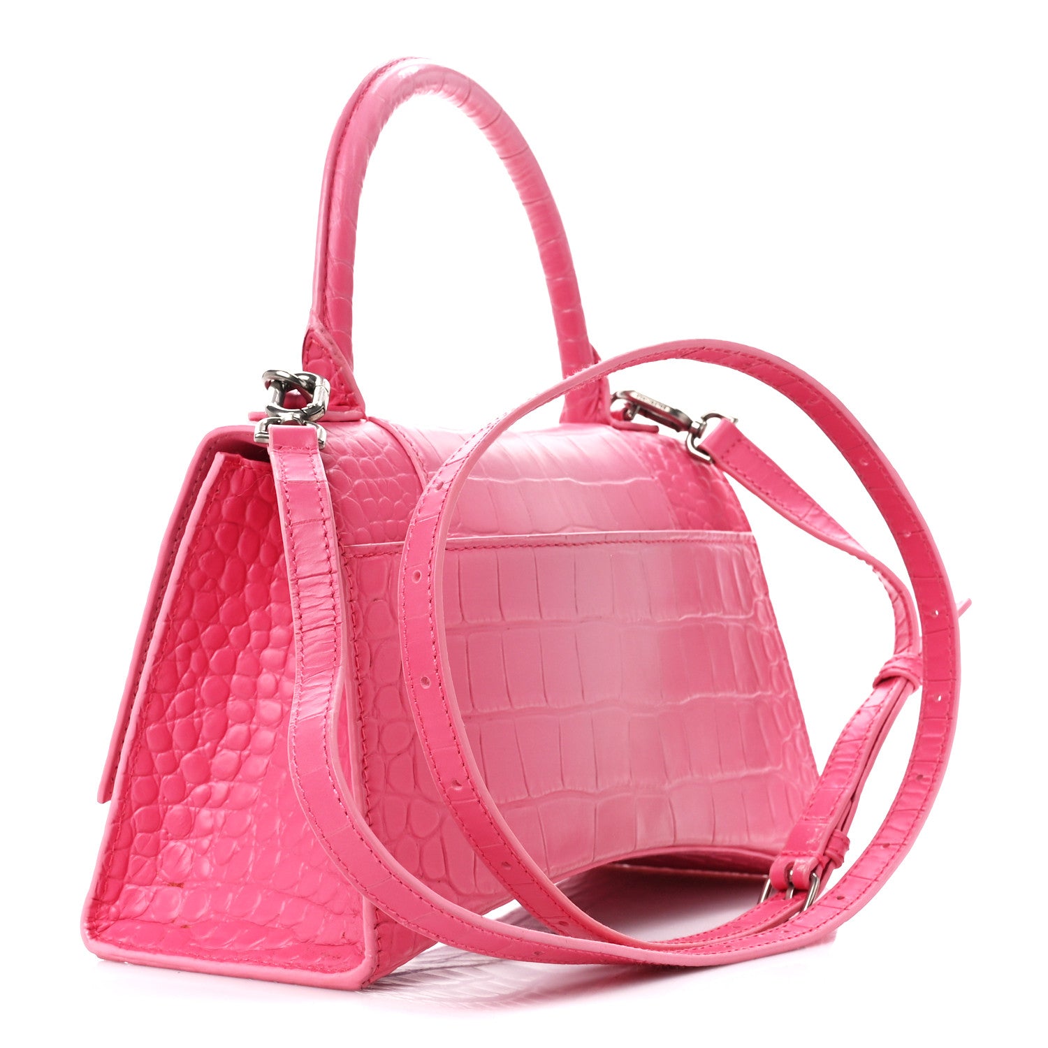 Balenciaga Calfskin Crocodile Embossed Degrade Small Hourglass Top Handle Bag Sweet Pink 3 of 15