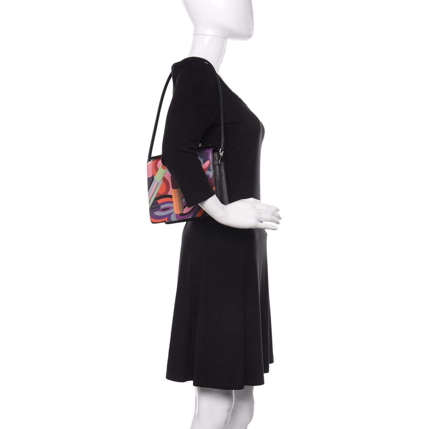 Saffiano Lipstick Print Shoulder Bag Black Multicolor