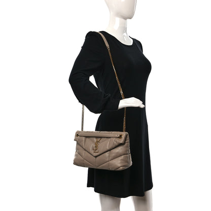 Saint Laurent Lambskin Quilted Small Loulou Puffer Monogram Chain Satchel Dark Beige 2 of 11