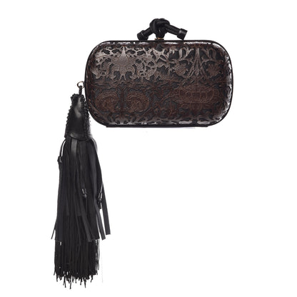 Bottega Veneta Satin Calfskin Floral Lace Tassel Knot Clutch Brown 1 of 8