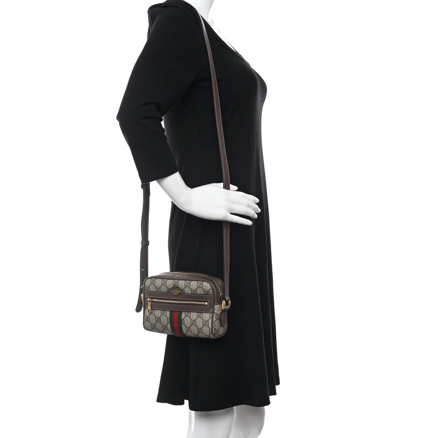 Gucci GG Supreme Monogram Web Mini Ophidia Shoulder Bag Brown 2 of 14