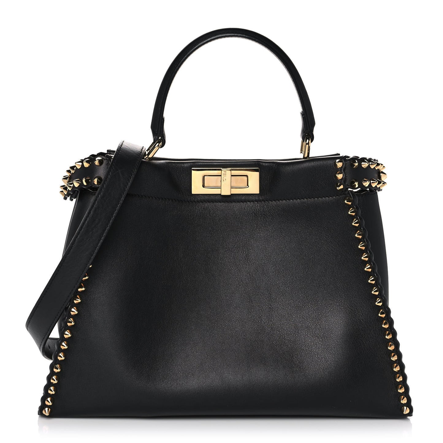 Vitello Seta Shiny Nappa Scalloped Studded Medium Peekaboo Iconic Satchel Black