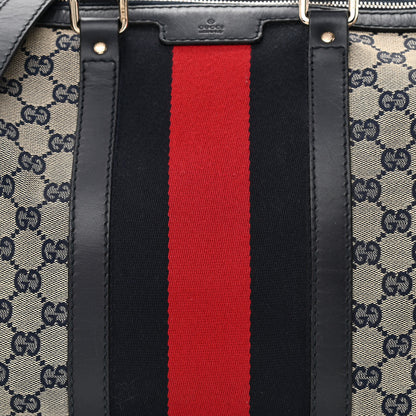 Gucci Monogram Selleria Calfskin Vintage Web Medium Boston Beige Blue 9 of 15