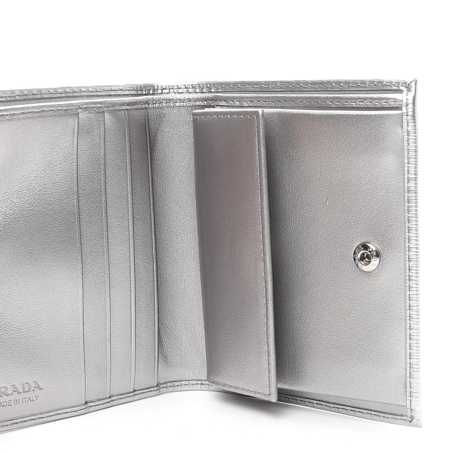 Prada Metallic Vitello Move Bi-Fold Wallet Cromo 5 of 8