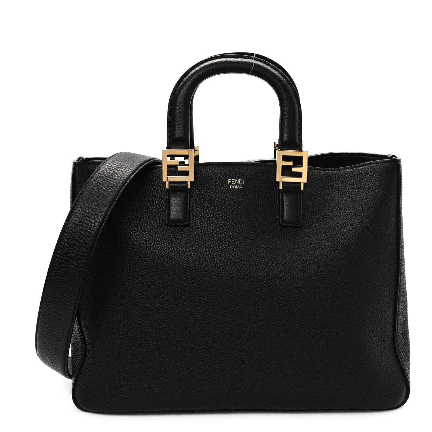 Fendi Cuoio Romano Selleria Medium FF Tote Black 1 of 9