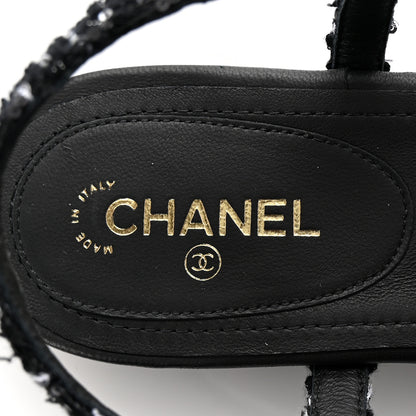 Chanel Cotton Tweed CC Charm Thong Sandals 39 Black White 8 of 10