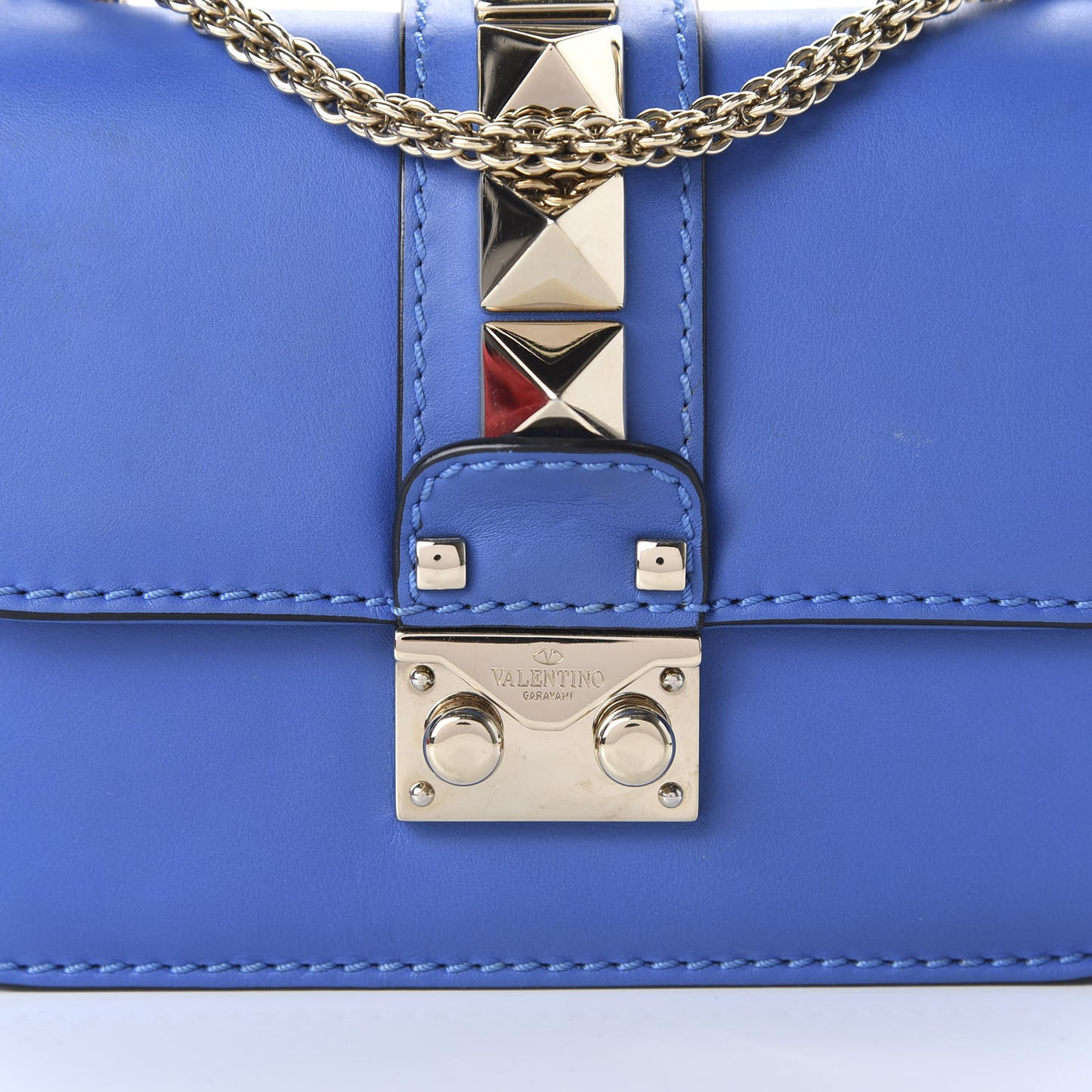 Vitello Mini Glam Lock Rockstud Flap Blue