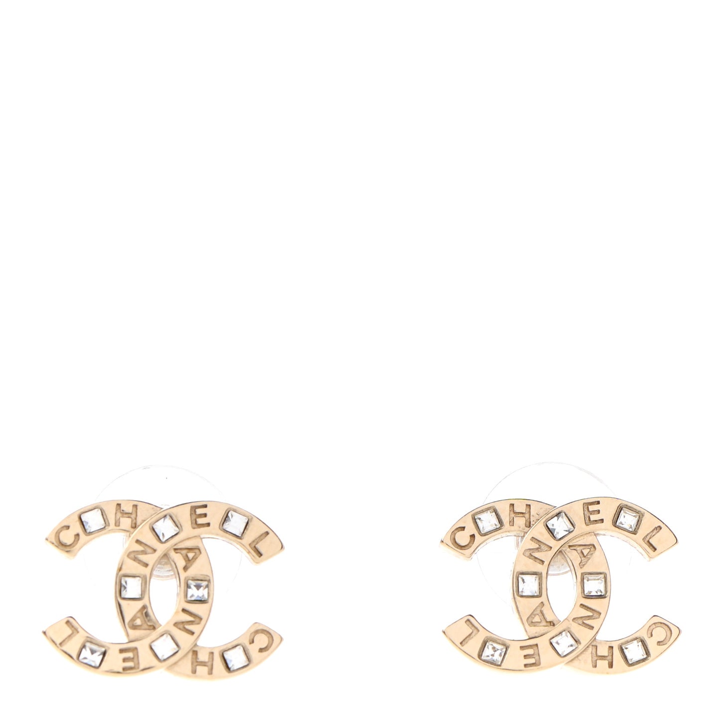 Crystal Metal CC Paris Button Stud Earrings Gold