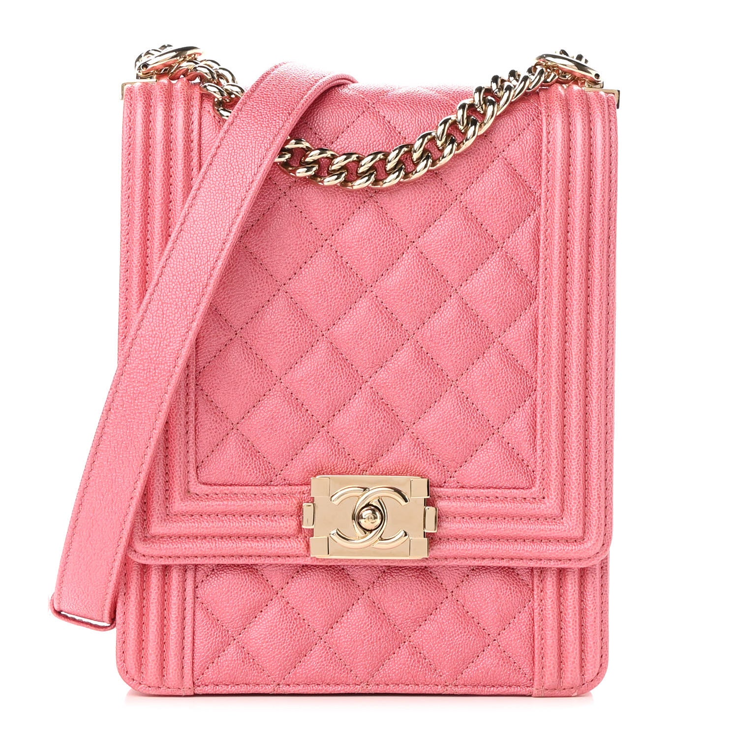 Chanel Caviar Quilted North South Boy Flap Pink 1 of 9