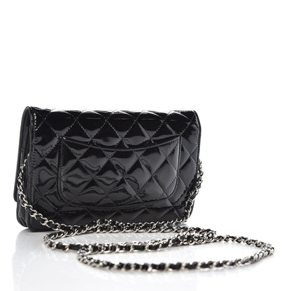 Chanel Patent Quilted Wallet On Chain WOC Black 3 of 11