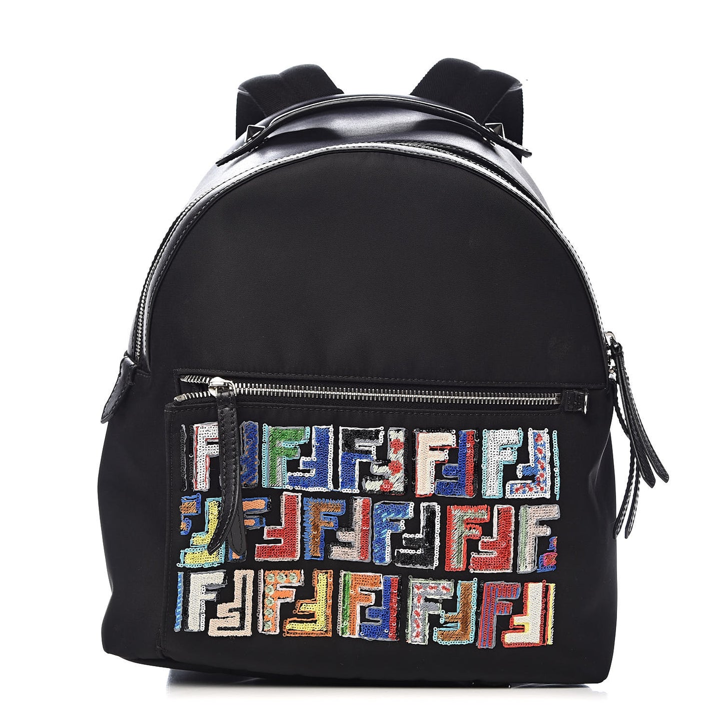 Nylon Vitello Liberty Sequin Fun Fair Embroidered Backpack Black