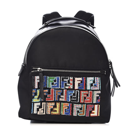 Fendi Nylon Vitello Liberty Sequin Fun Fair Embroidered Backpack Black 1 of 11