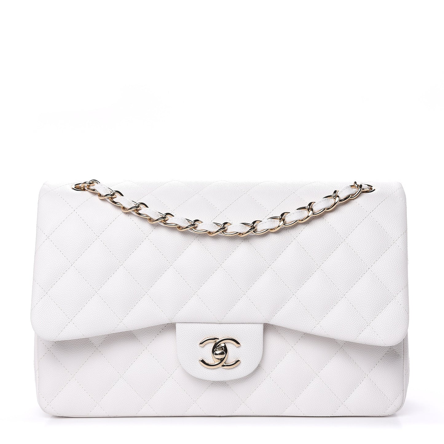 Caviar Quilted Jumbo Double Flap White