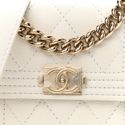 Chanel Caviar Quilted Boy Card Holder On Chain White 10 of 14