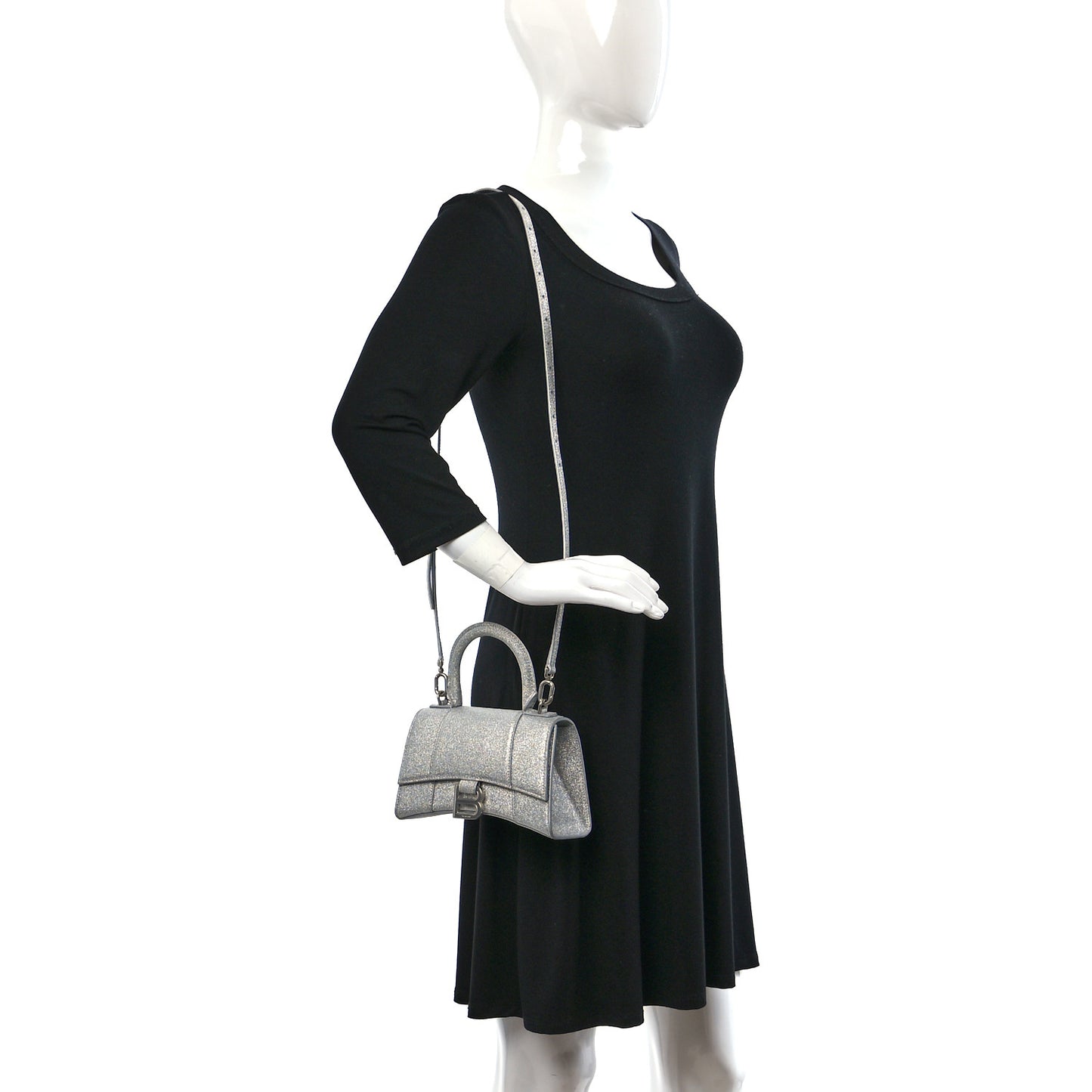 Sparkling Fabric Hourglass Top Handle Bag XS Silver