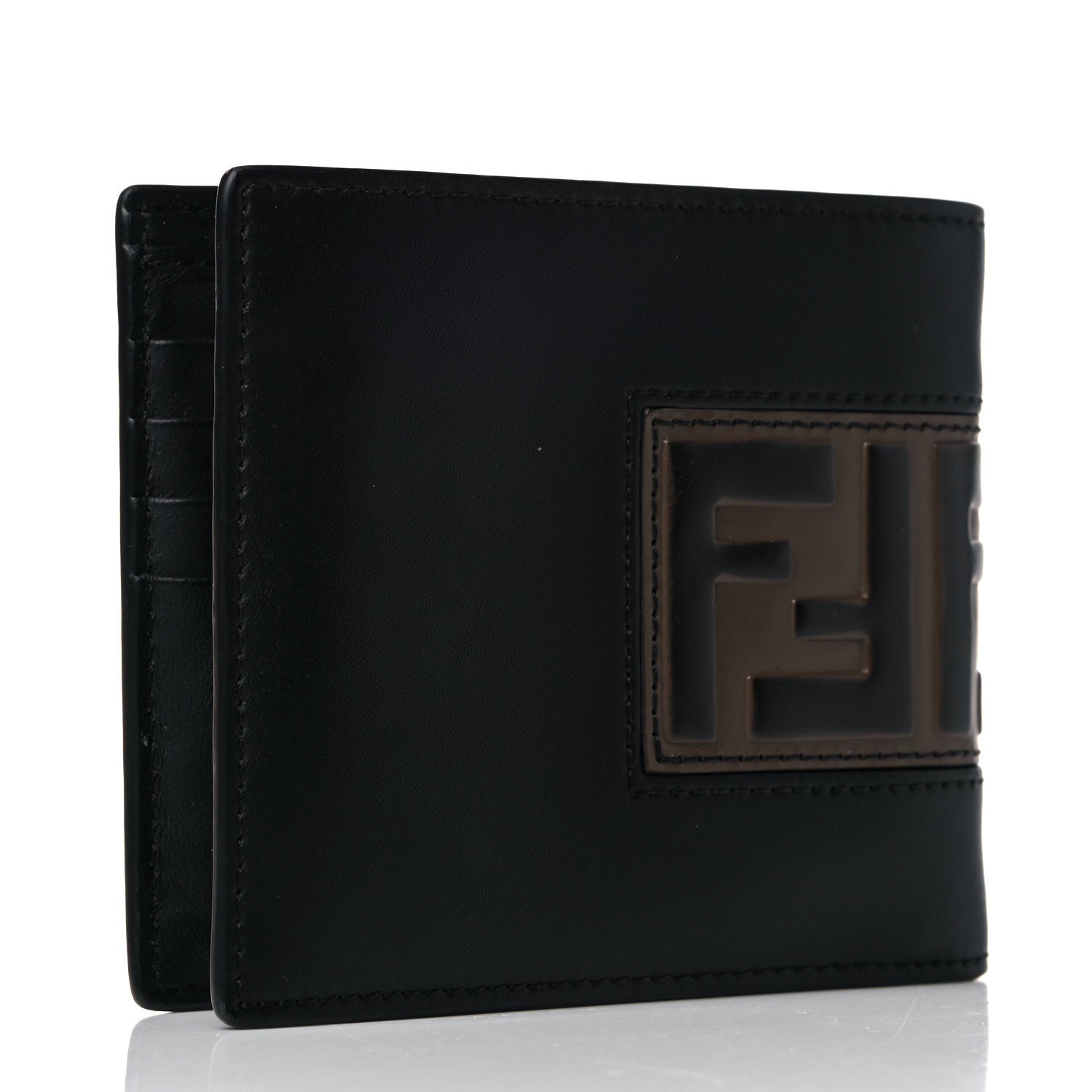 Fendi Vitello Liberty Bi-Color FF 1974 Embossed Inlay Bi-Fold Wallet Black 3 of 11