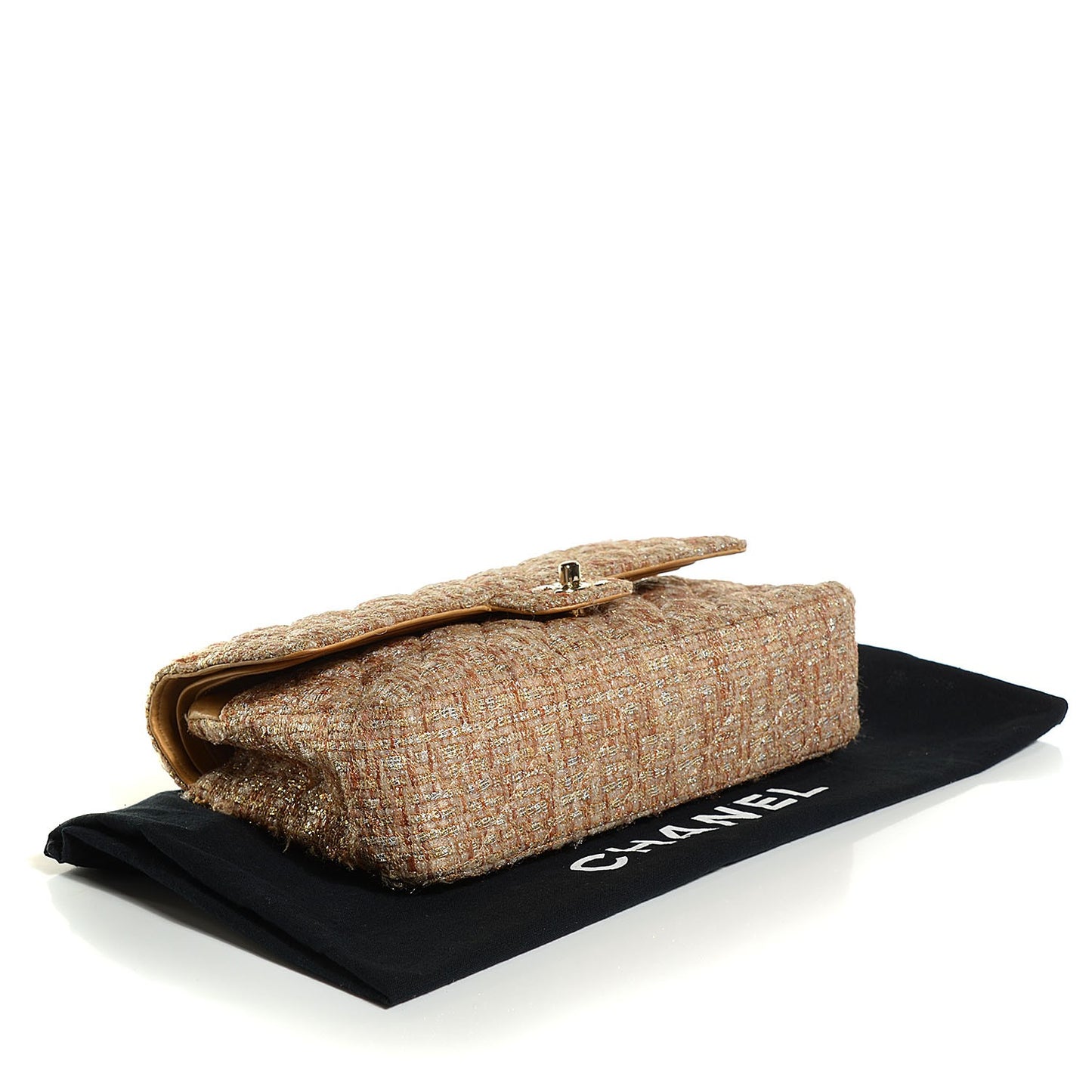 Tweed Quilted Medium Double Flap Brown Gold