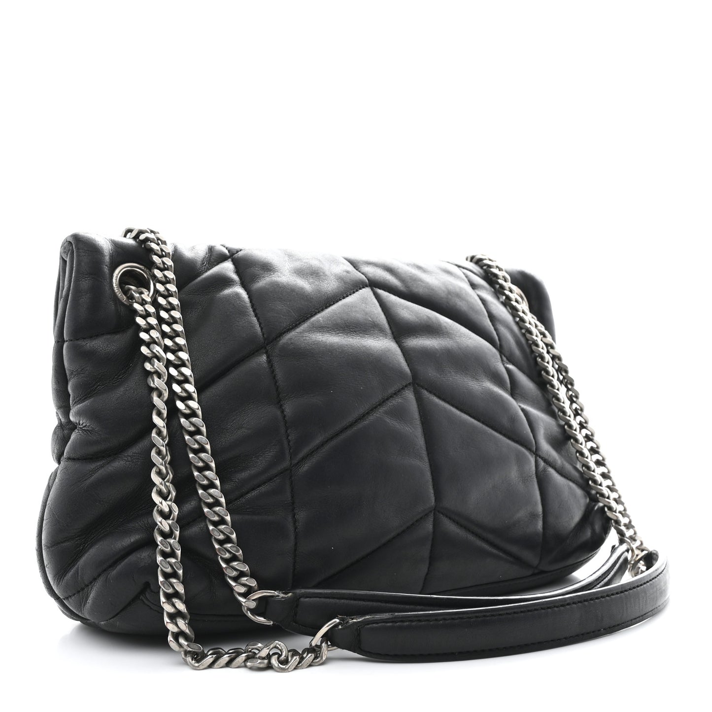 Lambskin Quilted Small Loulou Puffer Monogram Chain Satchel Black