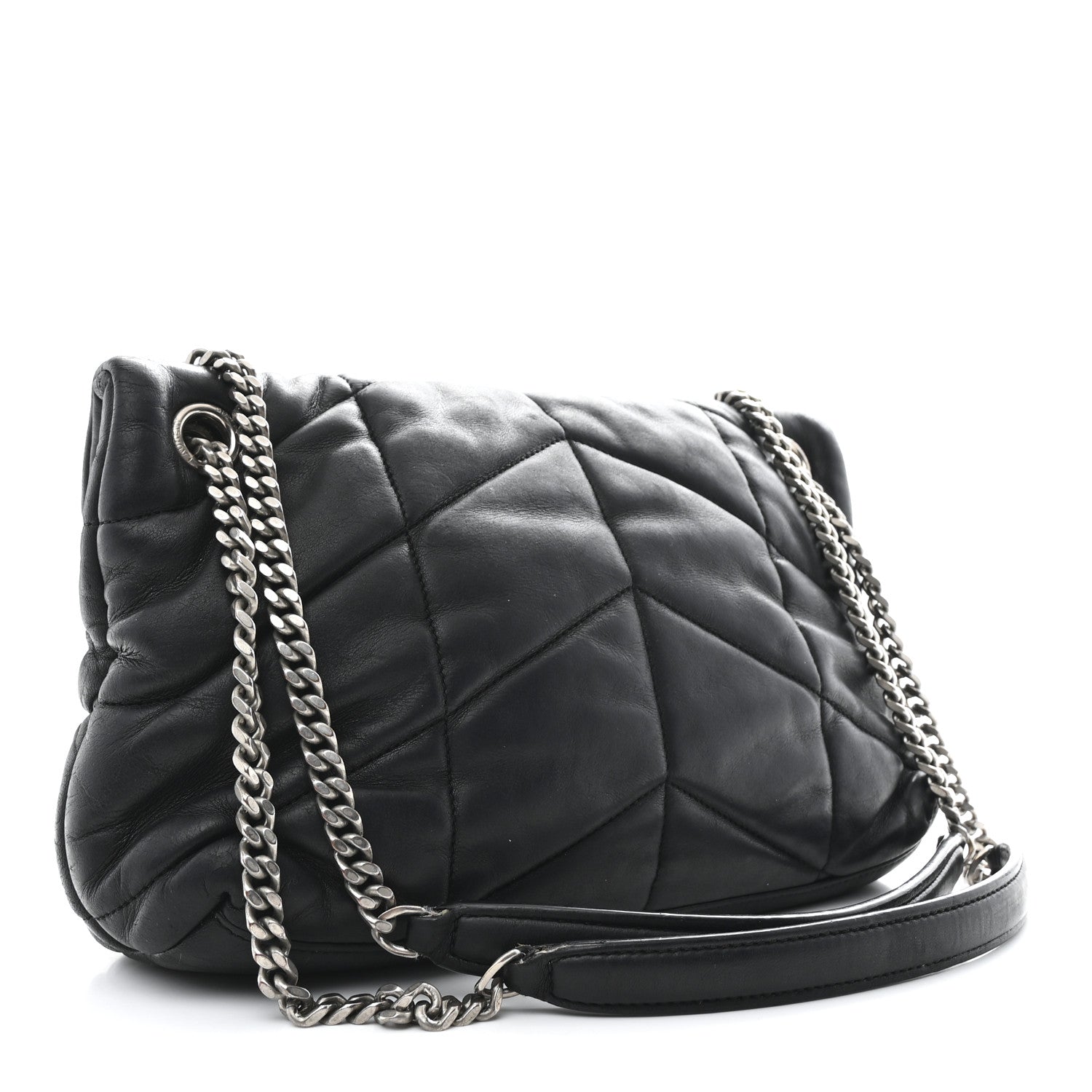 Saint Laurent Lambskin Quilted Small Loulou Puffer Monogram Chain Satchel Black 3 of 14