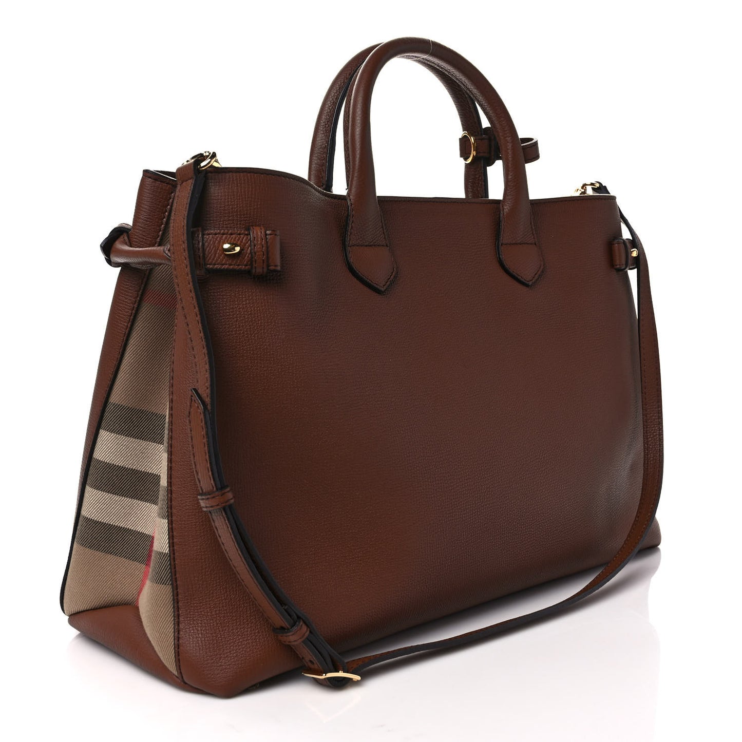 Grainy Calfskin House Check Large Banner Tote Tan