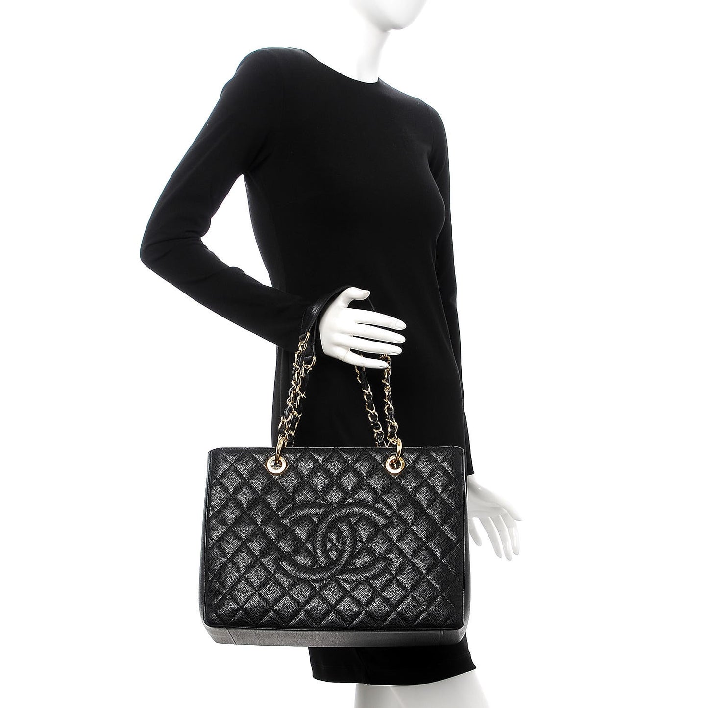 Caviar Quilted Grand Shopping Tote GST Black