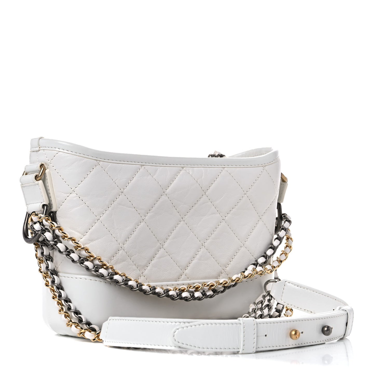 Aged Calfskin Quilted Small Gabrielle Hobo White