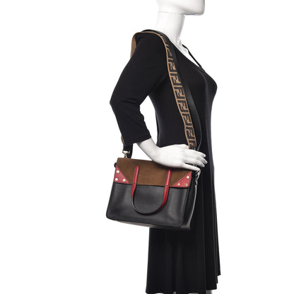 Fendi Vitello Grace Suede Small Flip Tote Black Fragola Marrone 2 of 11