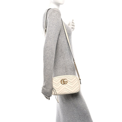 Gucci Calfskin Matelasse Small GG Marmont Chain Shoulder Bag White 2 of 13
