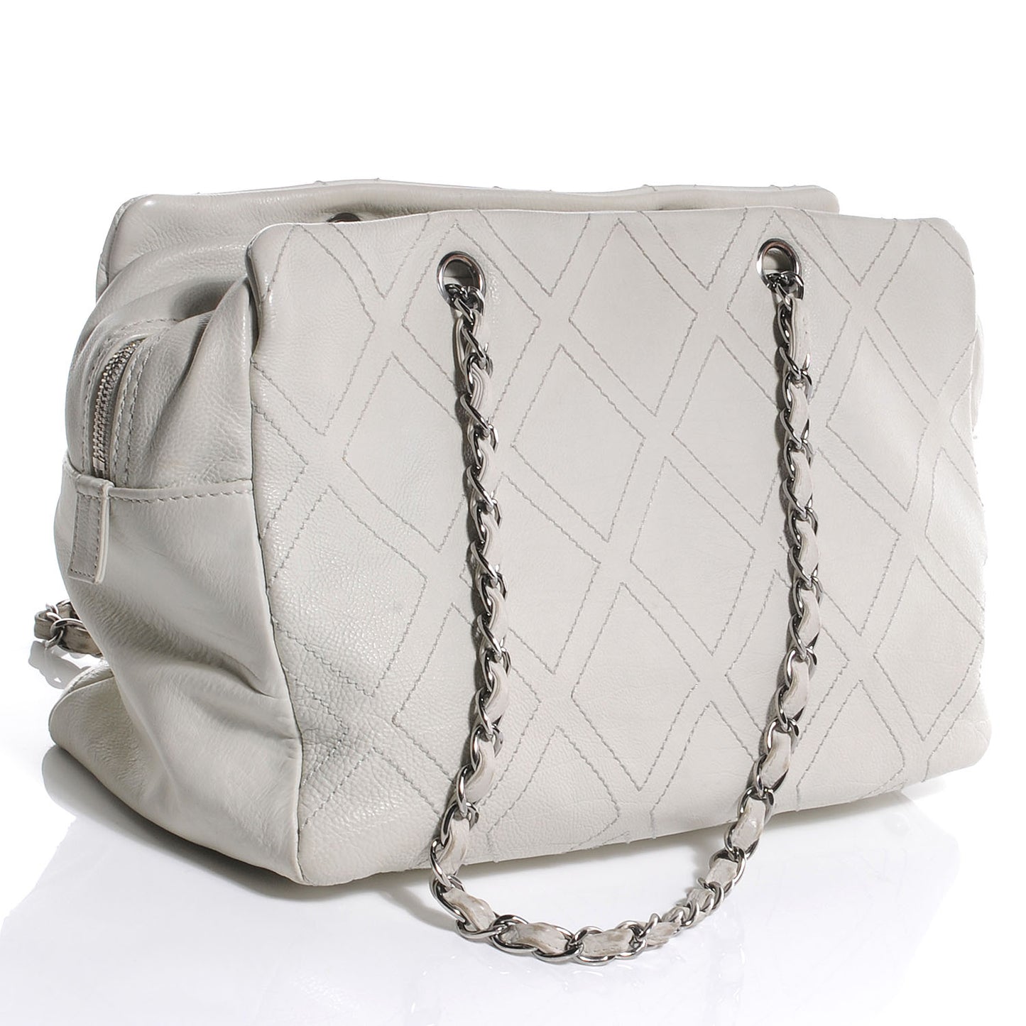 Calfskin Large Diamond Stitch Tote White